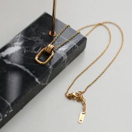 Pendant Necklaces Gold Vacuum Plated Stainless Steel Hollow Out Rectangle Necklace Simple Irregular Surface Geometric Rectangular