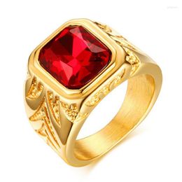 Wedding Rings Rock Punk Ring Gold Color Stainless Steel Big Red Stone For Men Fashion Male Jewelry