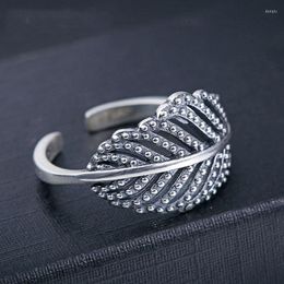 Cluster Rings FNJ Pure 925 Silver Leaf Ring Vintage Feather S925 Sterling Solid Thai For Women Jewellery Adjustable Size