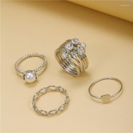 Wedding Rings Silcer Colour Geometric Finger Set For Women 2023 Classic Crystal Pearl Ring Joint Female Jewellery