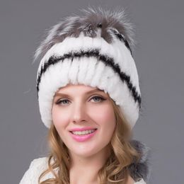 Beanies Beanie/Skull Caps High Quality Wool Knitted Women Real Fur Hat Thickened Autumn And Winter Warm Femaler Silver Woven Windproof Ca