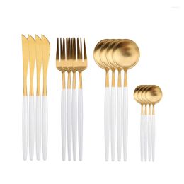 Dinnerware Sets 16pcs Wedding El Set Dinner Knife Fork Spoon Tableware 304 Stainless Steel Flatware Silver White Cutlery