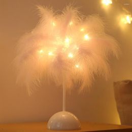 Table Lamps Feather Decoration Light Lamp 4.5v Remote Pink Tree Lampshade Girl Led Birthday Wedding Decorative Nightlights