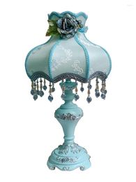 Table Lamps European Blue Fabric Lace Princess Room Court Lamp Bedroom Bedside French Study Luxury Desk Lights Lighting