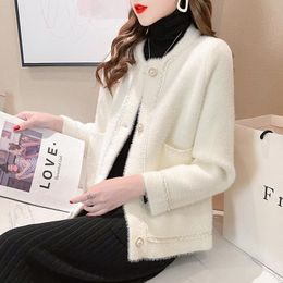 Women's Jackets Short Coat Autumn And Winter Western Style Long-sleeved Round Neck Cardigan Temperament Mink Fleece TopWomen's