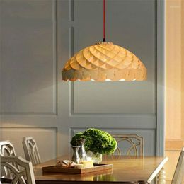 Pendant Lamps Modern Creative Simple Wooden Lights Restaurant Bar Coffee Dining Room Wood Lampshade LED Hanging Light Fixture