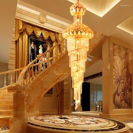 Chandeliers American Modern LED Lamps Luxury Golden Lotus Flower Long Chandelier Lights Fixture El Home Indoor Lighting