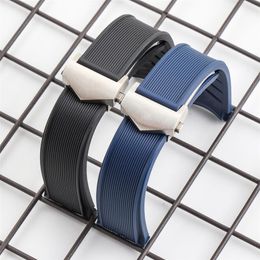 Waterproof Rubber Watchband Stainless Steel Fold Buckle Watch Band Strap for AQUARACER Bracelet Watch Man 22-18mm Black Blue Brown244Y