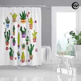 Shower Curtains Mildew Resistant Curtain Bath Cactus Potted Lattice Waterproof Bathroom Toilet Cover Rug Doormat Home Decor