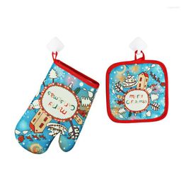 Christmas Decorations 2Pcs/Set Oven Mitts Barbecue Cotton Microwave Mat Glove Kitchen Accessories Home ZL