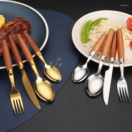 Dinnerware Sets Tablewellware Silverware Tableware Fork Spoon Knife Set 3pcs Cutlery Kitchen Stainless Steel With Wood Holder