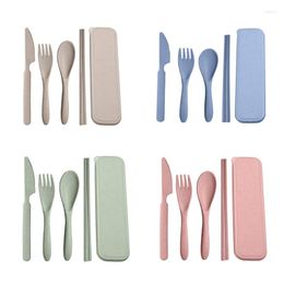 Flatware Sets 4 Portable Utensils Wheat Straw Cutlery Set Travel Dinnerware Tableware Chopstick Fork Knife Spoon With Case