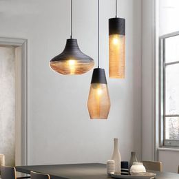 Pendant Lamps Retro Industrial Glass Light Nordic Amber Restaurant Hanging Lighting Modern Simple Creative Art Luminaire Suspendu Lamp