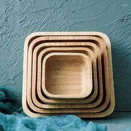 Bowls Square Wooden Rubber Wood Dessert Fruit Bowl Kitchen Natural Tableware Eco-Friendly Creative Solid Plates