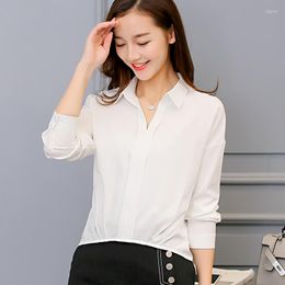 Women's Blouses Women Summer Autumn Blouse Shirt Polyester Fashion Long Sleeve White Turn Down Collar Female Tops