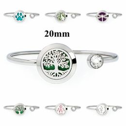 Bangle 20MM Stainless Steel Locket Bracelet Bangles Tree Of Life Essential Oil Diffusing With 10pads