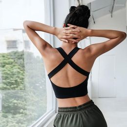 Active Shirts Summer Naked-Feel Running Gym Sport Bras Top Women Widen Straps Back Cross Hollow Out Workout Athletic Yoga Vest Tanks