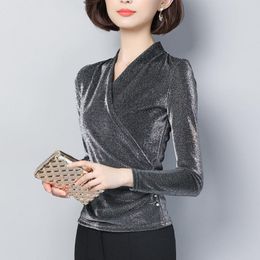 Women's Blouses High-End Temperament Bright Silk Net Yarn Women Shirts Sping Summer Korean Style Short Long Sleeve Tops Blusas MM0644