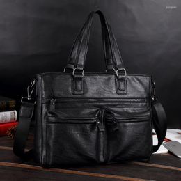 Briefcases Men Luxury Cow Leather Business Bags Men's Black Briefcase Male Shoulder Messenger Bag Tote Computer Handbag