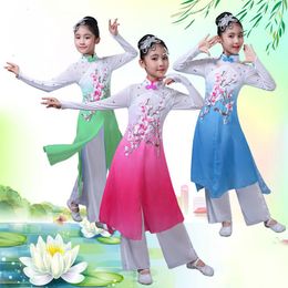 Stage Wear Child Chinese Folk Dance Costume Girl Performance Fan Classic Umbrella Outfit For 90