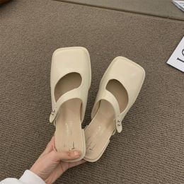 Sandals 2023 Mule Shoes Women Elegant Square Toe Low Heels Summer Office Lady Fashion High Gladiator Woman