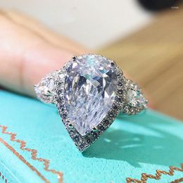 Cluster Rings Luxury 925 Sterling Silver Ring Pear Shape Lab Moissanite For Women Bridal Wedding Engagement White Gold Colour