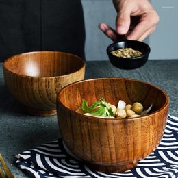 Bowls 1/2/4Pcs Japanese Style Wooden Bowl 9.5/10/11.5/11.8cm Natural Wood Handmade Tableware Fruit Salad Noodle Rice Soup