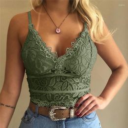 Women's Tanks Solid Color Ladies Bra Thickening Push Up Lace Sexy Tight Tops Hollow Suspenders