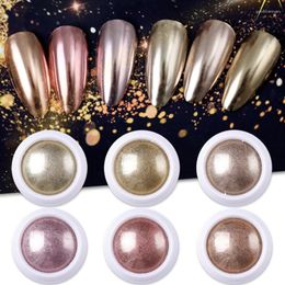 Nail Glitter 1 Box Metallic Powder Champagne Rose Gold Metal Mirror Effect Decoration Dust Chrome Pigment 6 Colors