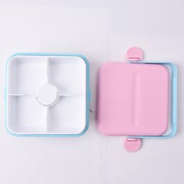 Dinnerware Sets Silicone Lunch Box Microwavable 4 Compartments School Bento With Lid