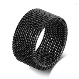 Cluster Rings 10mm Black Circle Woven Mesh High Quality Stainless Steel Flexible Wedding Band Ring For Men Jewelry