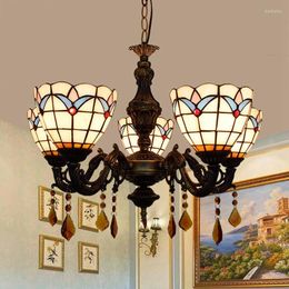 Pendant Lamps European-Style Modern Mediterranean Minimalist Living Room Dining Bedroom Bar Club Cafe Colored Glass 5-Head Chandelier