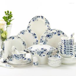 Dinnerware Sets Tangshan Bone China 50 Pieces Of Chinese Tableware Deep Plate Disc Flower Set Microwave Oven Ceramic Creative Dish