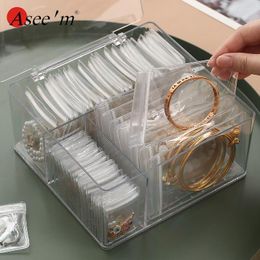 Storage Boxes 3in1 Clear Jewellery Box With 60 Pcs Anti-oxidation Bags Transparent Case Organiser For Jewellery Ring Necklace Bracelet
