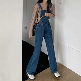 Women's Jeans Straight-Leg Pants Blue Suspender Loose Women High Waist Casual Overalls Jumpsuits Tide Pockets Coverall