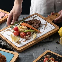 Plates Nordic Golden Marble Texture Plate Ceramic Home Round Western Steak Dish Dessert Square Tray Kitchen Cutlery