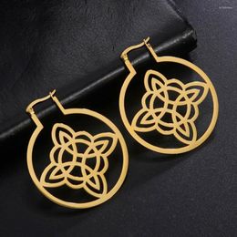 Hoop Earrings Dawapara Witch Knot Stainless Steel Hollow Out Geometric Celtics Witchcraft Good Luck Irish Jewellery