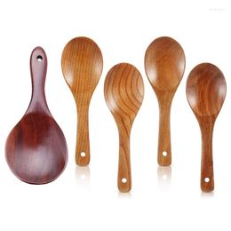 Dinnerware Sets 1X Teak Wood Spoon Natural Solid Rice & 4Pieces Spoons 21.5Cm Wooden Paddle Versatile Serving