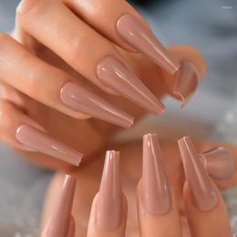 False Nails Nude Brown Super Long Fake Coffin Glossy Press On Ballerina Acrylic Nail Tips Party Cosplay Prom For Women Girls