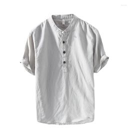 Men's T Shirts Casual Vintage Cotton Linen Solid Colour Short-Sleeve Shirt Men O-neck Pullovers Slim Fit Tops Classic T-Shirts