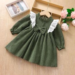 Girl Dresses Autumn Winter Born Baby Girls Corduroy Lace Knee-length Dress Clothes Long Sleeve Children Kids 2 3 Year 6 9 12 18 Month