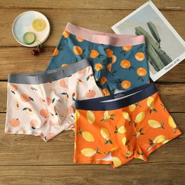 Underpants Vibrant Fruit Printed Underwear Men's Boxer Briefs Seamless Modal Cotton Mid-waist Bielizna Meska Calzoncillos 2023