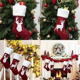 Christmas Decorations Classic Red & White Stockings Gift Holder Hanging Decoration Ornament For Family Holiday Xmas Party