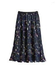 Skirts Women Spring Summer Midi-length Femme Floral Print Pleated Bottoms Elastic High Waist Elegant Skirt For Mujers