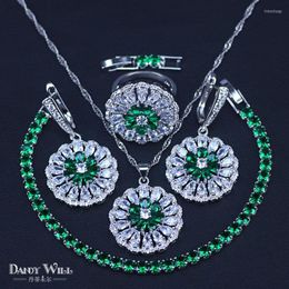 Necklace Earrings Set Green Zircon Bridal Silver 925 Women Pendant&Necklace Ring With Natural Stones Bracelets Jewelery Gift Box