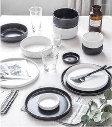 Plates Classic Embossed Black And White One-piece Ceramic Easter Bowls Nordic Creative Dishes Home Steak Plate