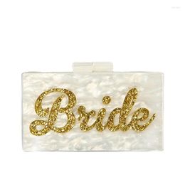 Evening Bags Design Pearl White Acrylic Wallet Handbag Female Card Holder Phone Pocket Customised Name Letter Bride Purse