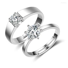 Wedding Rings Fashion 925 Sterling Silver Cubic Zircon Crystal Engagement Open Adjustable For Woman And Man Jewellery