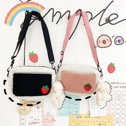 Evening Bags Japanese Lamb Wool Plush Crossbody Bag Autumn And Winter Square Shoulder Cute Strawberry Embroidery Small Messenger