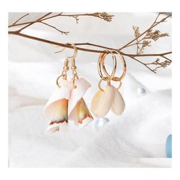 Dangle Chandelier Fashion Bohemian Natural Shell Hoop Earrings Ear Drop For Women Summer Beach Copper Hook Earring Jewellery Gift Del Dhlw0